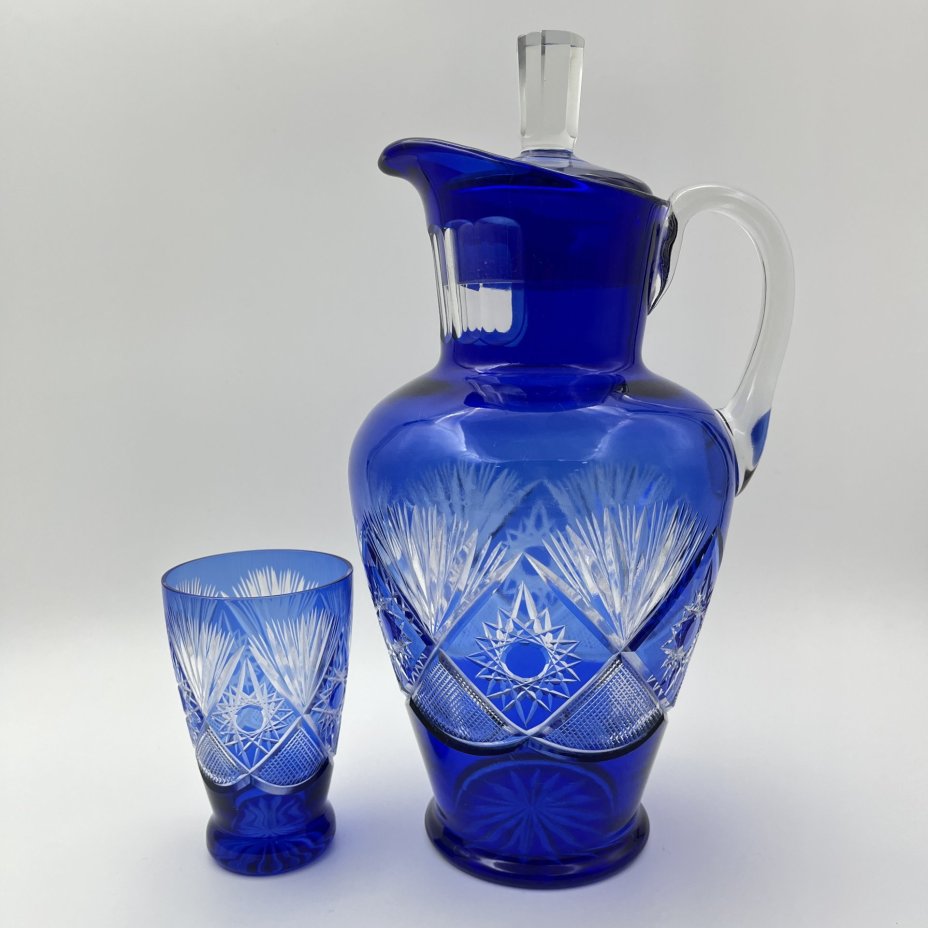 Набор для подачи напитков (соло), стекло, резьба, гранение, Гусевской хрустальный завод (Гусь-Хрустальный), СССР, 1960-1980 гг.