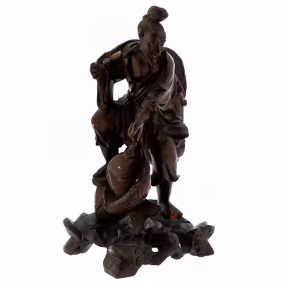 Статуэтка "Рыбак", дерево, резьба, Китай, 1940-1950 гг.