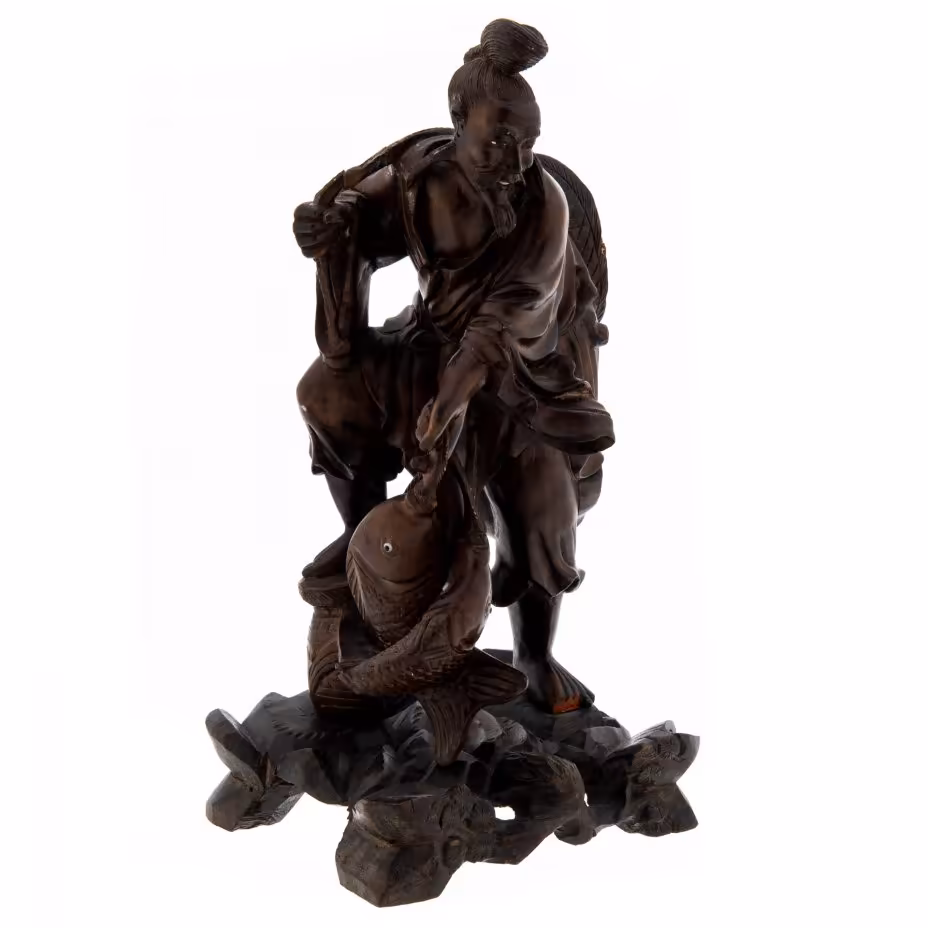 Статуэтка "Рыбак", дерево, резьба, Китай, 1940-1950 гг.