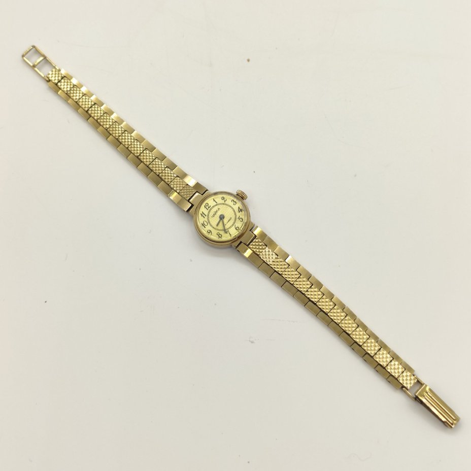 Часы наручные механические "Чайка" (17 камней), в футляре с инструкцией, металл, стекло, золочение, Угличский часовой завод «Чайка», Российская Федерация, 1993 г.