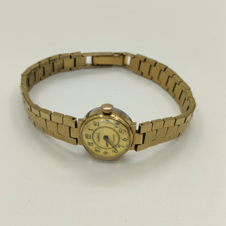 Часы наручные механические "Чайка" (17 камней), в футляре с инструкцией, металл, стекло, золочение, Угличский часовой завод «Чайка», Российская Федерация, 1993 г.