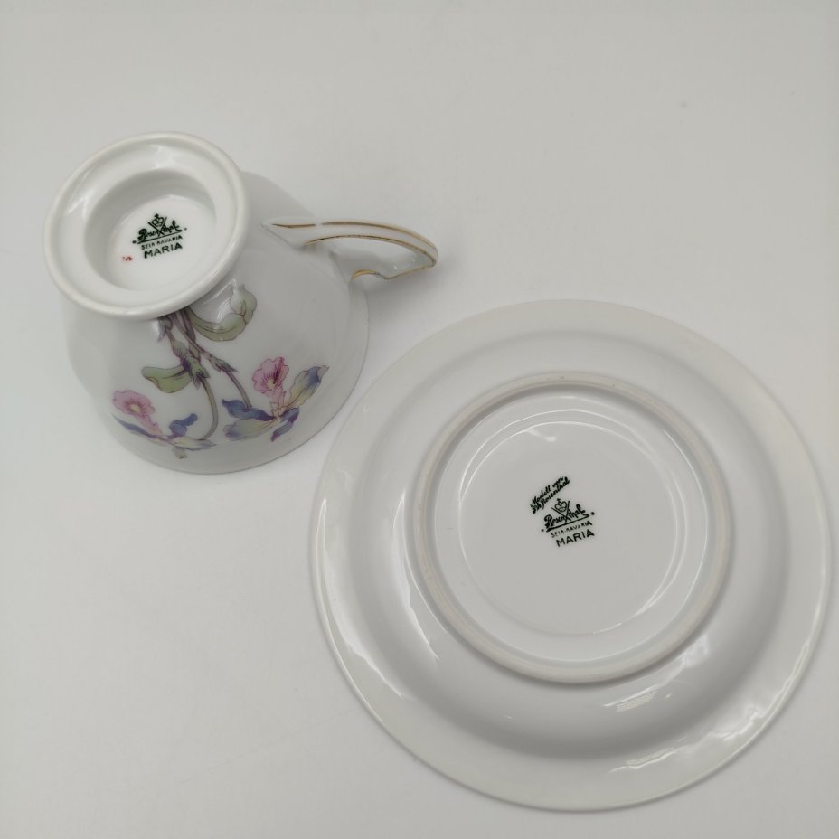 Пара чайная "Maria" с нежным цветочным декором, автор формы Ph. Rosenthal, фарфор, деколь, золочение, Rosenthal (Розенталь), Германия, 1927 г.