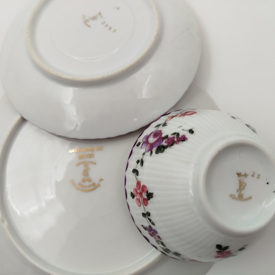 Трио чайное, украшенное цветочным декором, декор "Old Buckingham", Württemberg