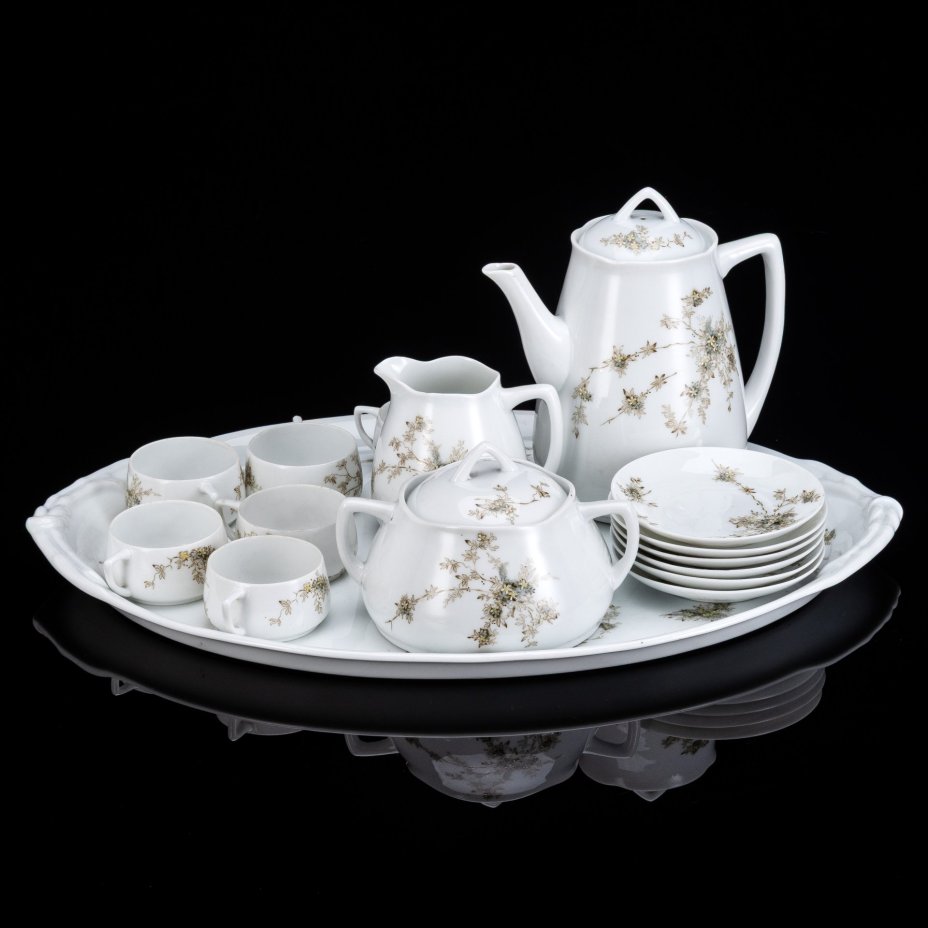 Сервиз кофейный с нежным цветочным декором на 6 персон (16 предметов), фарфор, деколь, подрисовка, Фарфоровая фабрика Гарднера, Российская империя, 1870-1910 гг.