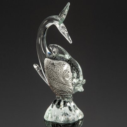 Статуэтка "Рыбка", Artistica Murano CCC (?), стекло, гутная техника, Silver Leaf (декоративная техника с добавлением серебряного листа), техника «sommerso», Муранское стекло, Италия, 1960-1970 гг., Муранское стекло