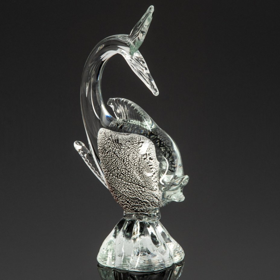 Статуэтка "Рыбка", Artistica Murano CCC (?), стекло, гутная техника, Silver Leaf (декоративная техника с добавлением серебряного листа), техника «sommerso», Муранское стекло, Италия, 1960-1970 гг., Муранское стекло
