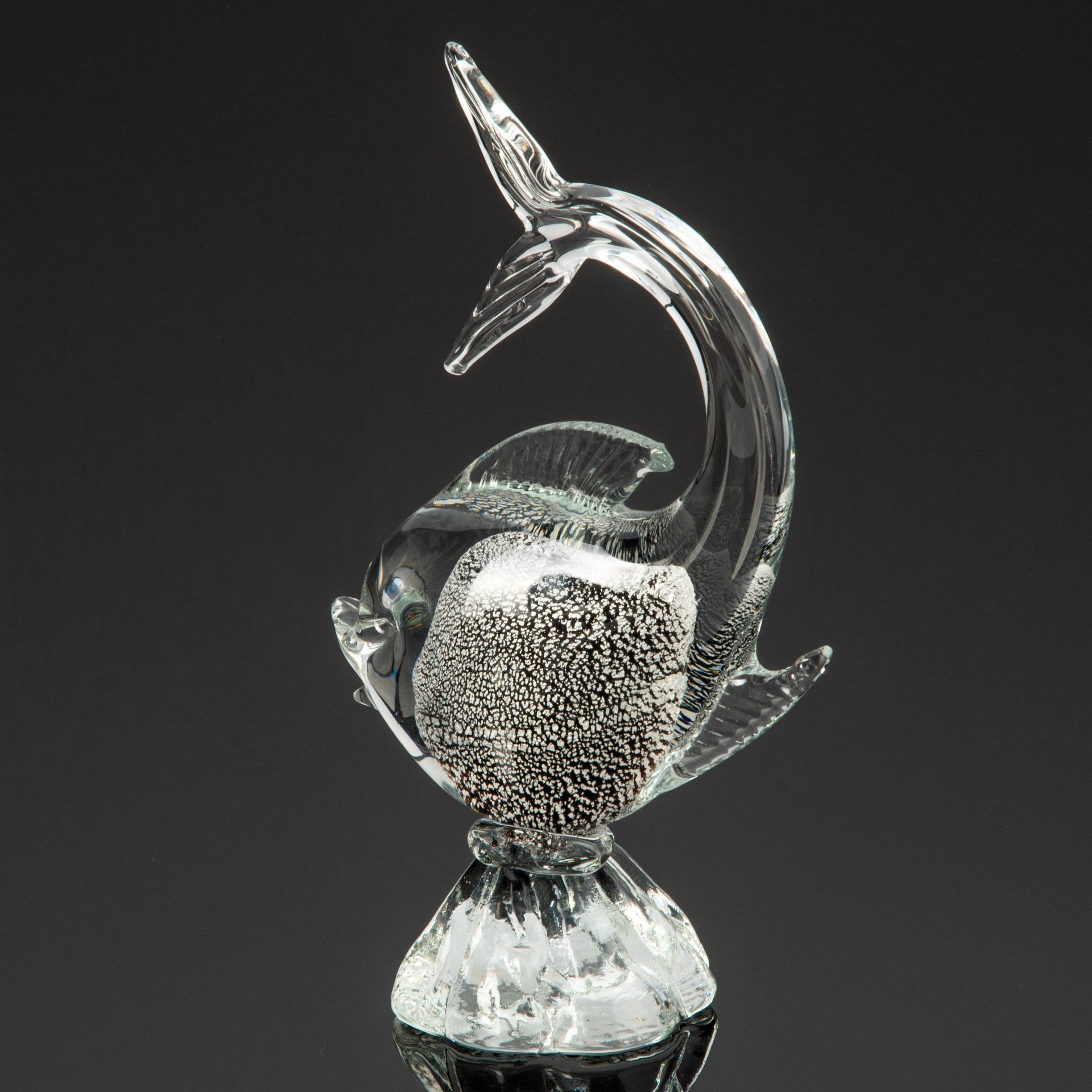 Статуэтка "Рыбка", Artistica Murano CCC (?), стекло, гутная техника, Silver Leaf (декоративная техника с добавлением серебряного листа), техника «sommerso», Муранское стекло, Италия, 1960-1970 гг., Муранское стекло