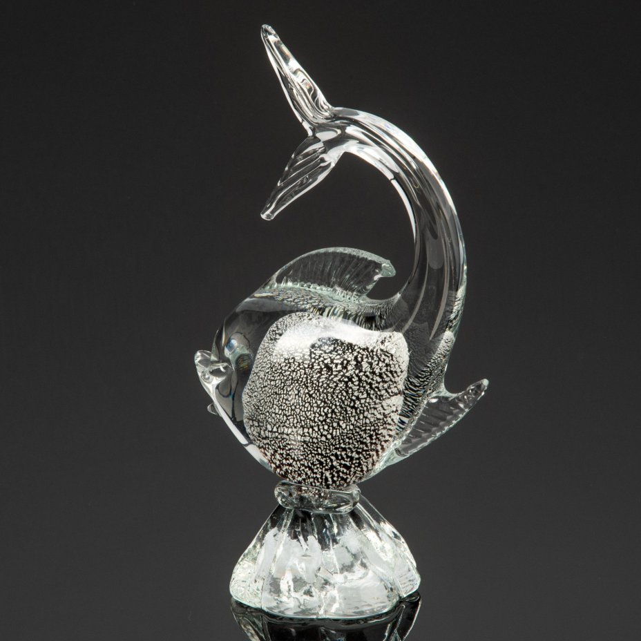 Статуэтка "Рыбка", Artistica Murano CCC (?), стекло, гутная техника, Silver Leaf (декоративная техника с добавлением серебряного листа), техника «sommerso», Муранское стекло, Италия, 1960-1970 гг., Муранское стекло