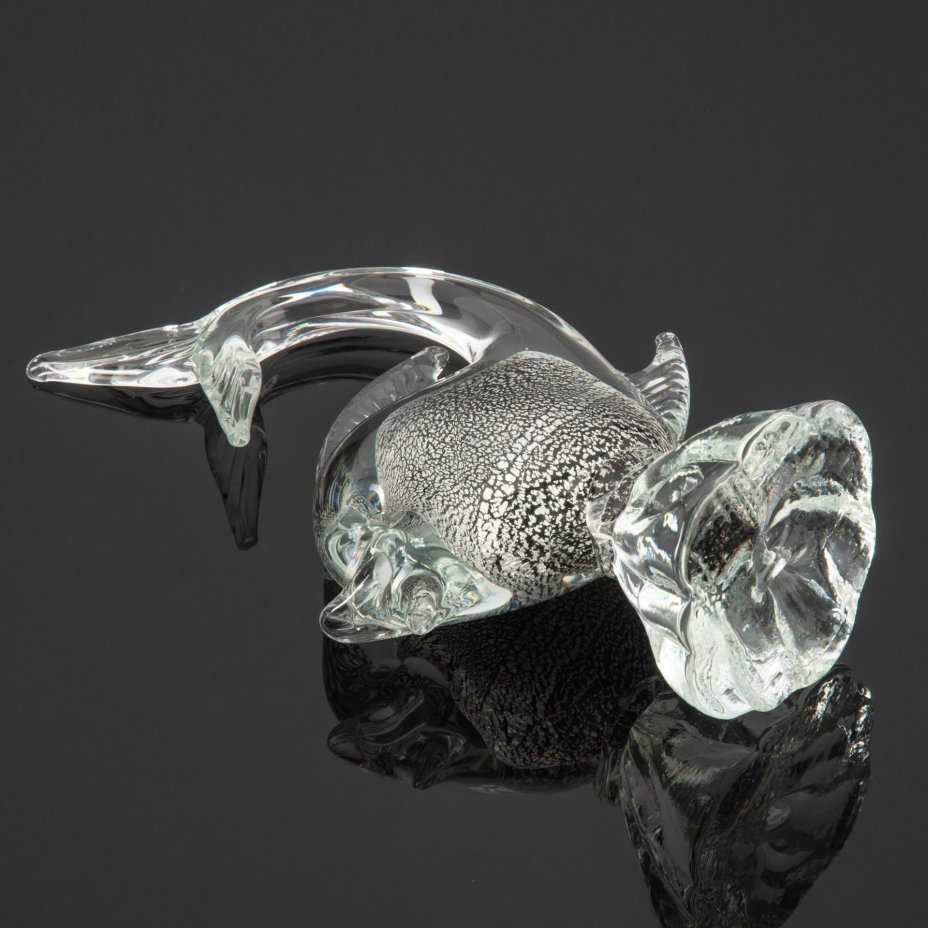 Статуэтка "Рыбка", Artistica Murano CCC (?), стекло, гутная техника, Silver Leaf (декоративная техника с добавлением серебряного листа), техника «sommerso», Муранское стекло, Италия, 1960-1970 гг., Муранское стекло