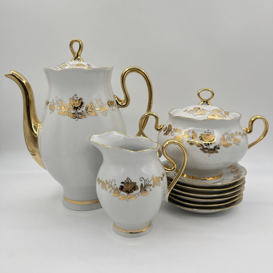 Сервиз кофейный с цветочным декором на 5 персон (14 предметов), Барановский фарфоровый завод