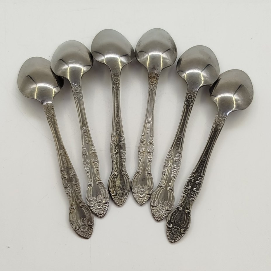 Набор из 6 кофейных ложек, украшенных растительным декором, нержавеющая сталь, Павловский завод художественных металлоизделий им. С.М. Кирова