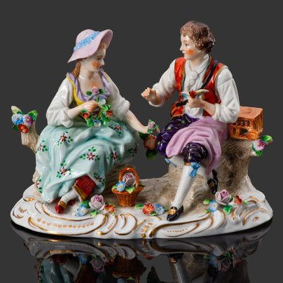 Статуэтка "Птичники" ("Галантная сцена"), фарфор, роспись, золочение, Sitzendorf, Германия, 1949-1972 гг., Sitzendorf