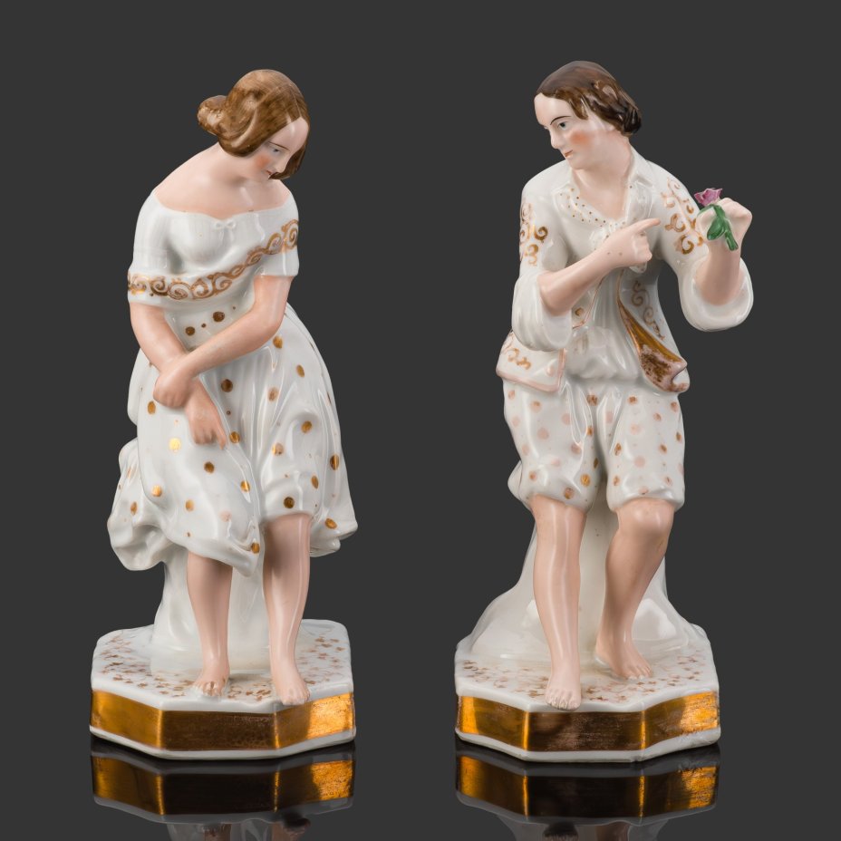 Скульптурная композиция "Признание в любви" ("Раздумье"), фарфор, роспись, золочение, Западная Европа, 1870-1890 гг.