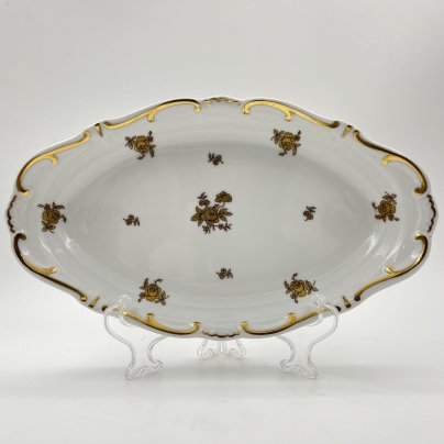 Блюдо, украшенное цветочным декором, серия "Katharina", фарфор, золочение, Weimar Porzellan (Веймарский фарфор), ГДР, 1950-1980 гг.
