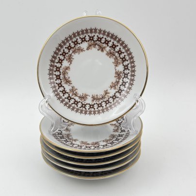 Набор розеток с растительным декором на 6 персон, фарфор, деколь, золочение, Kahla, Германия, 1968-1991 гг.