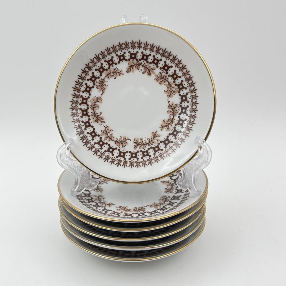 Набор розеток с растительным декором на 6 персон, фарфор, деколь, золочение, Kahla, Германия, 1968-1991 гг.