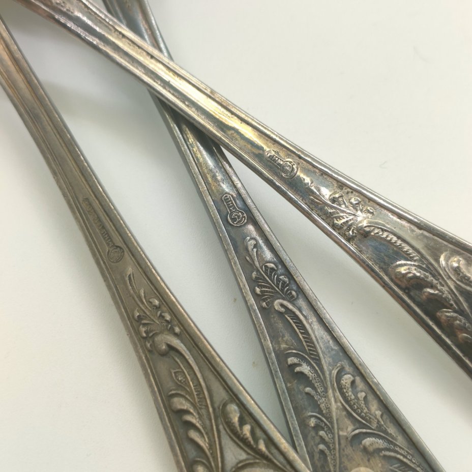 Сервировочный набор для салата (ложка и две вилки), мНЦ (медь-никель-цинк), люстр, Кольчугинский завод цветных металлов, СССР, 1962-1991 гг.