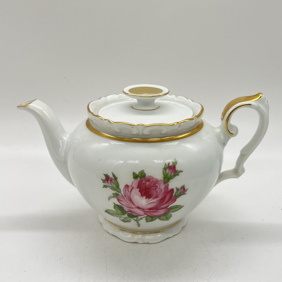 Чайник заварочный с цветочным декором (крышка подбор!), фарфор, деколь, золочение, Kahla, Германия, 1960-1980 гг.