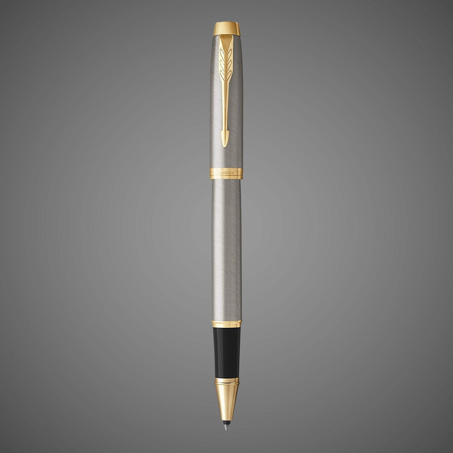 Ручка роллер Parker IM Metal Core Brushed Metal GT, стержень: F, цвет чернил: black, в подарочной упаковке., Драгметаллы: позолота, сталь
