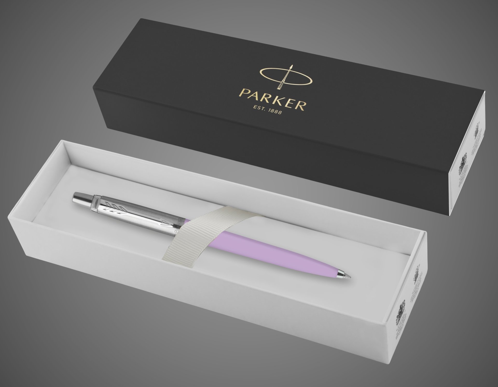 Шариковая ручка Parker Jotter, цвет PURPLE LILAC, цвет чернил синий, толщина линии M , в подарочной коробке, Металлы: нержавеющая сталь, пластик