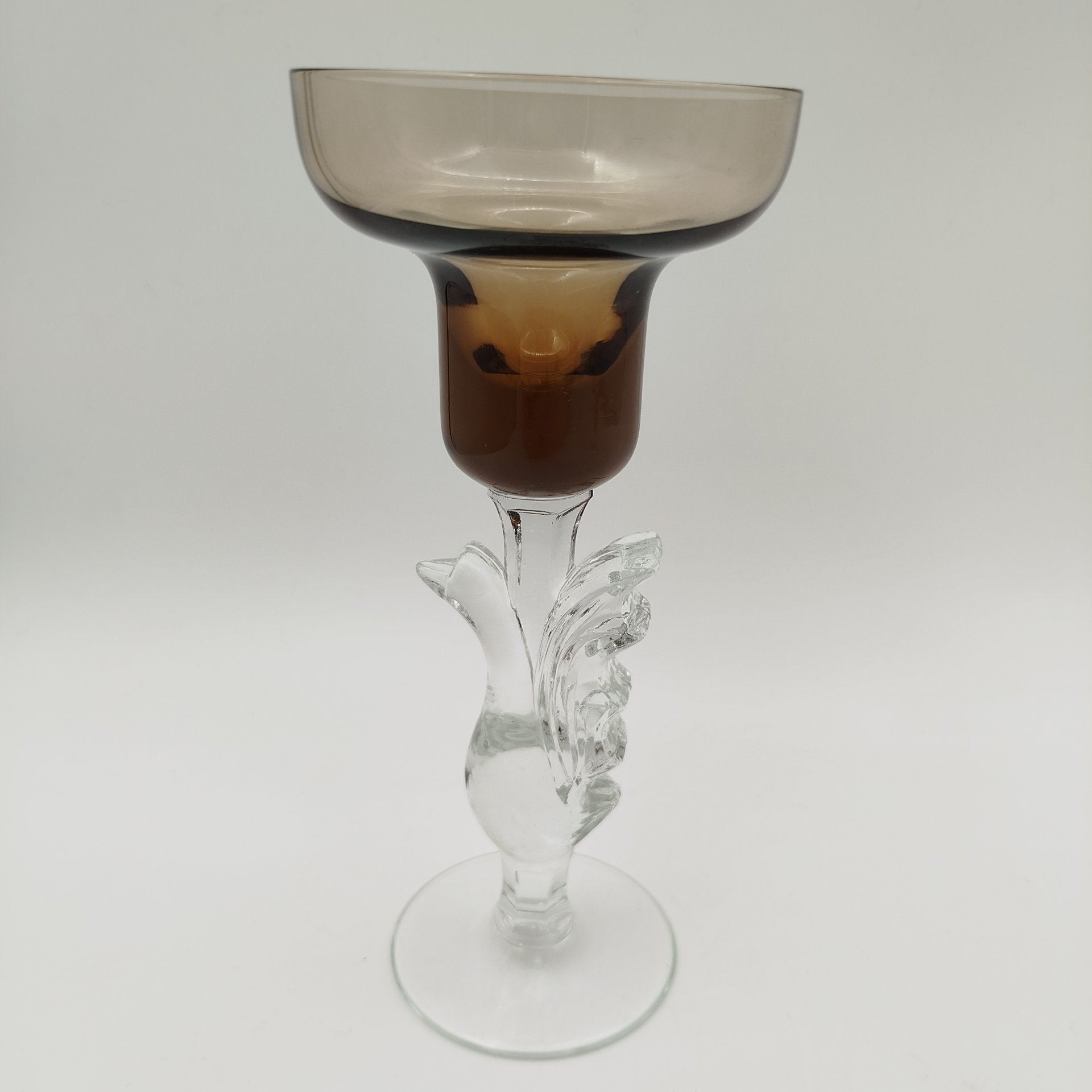 Подсвечник "Птица счастья" дымчатого оттенка, цветное стекло, Гусевской хрустальный завод (Гусь-Хрустальный), Российская Федерация, 1991-2010 гг.