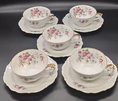 Набор из 5 чайных пар с цветочным декором, Tielsch Walbrzych