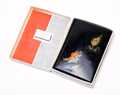 Записная книжка  "Конёк-Горбунок" в оригинальной коробке, бумага, дерево, роспись, Владимирская типография Союзполиграфпрома, Мстерская художественная фабрика "Пролетарское искусство", СССР, 1986 г., Мстерская художественная фабрика «Пролетарское искусство»