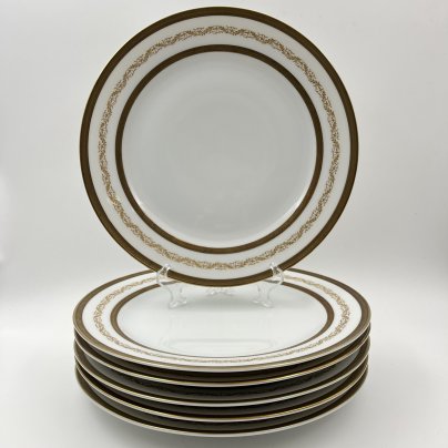 Набор тарелок для горячих блюд с растительным декором на 6 персон, серия "Charleroi-Bruxelles", фарфор, золочение, Tirschenreuth, Германия, 1969-1990 гг.