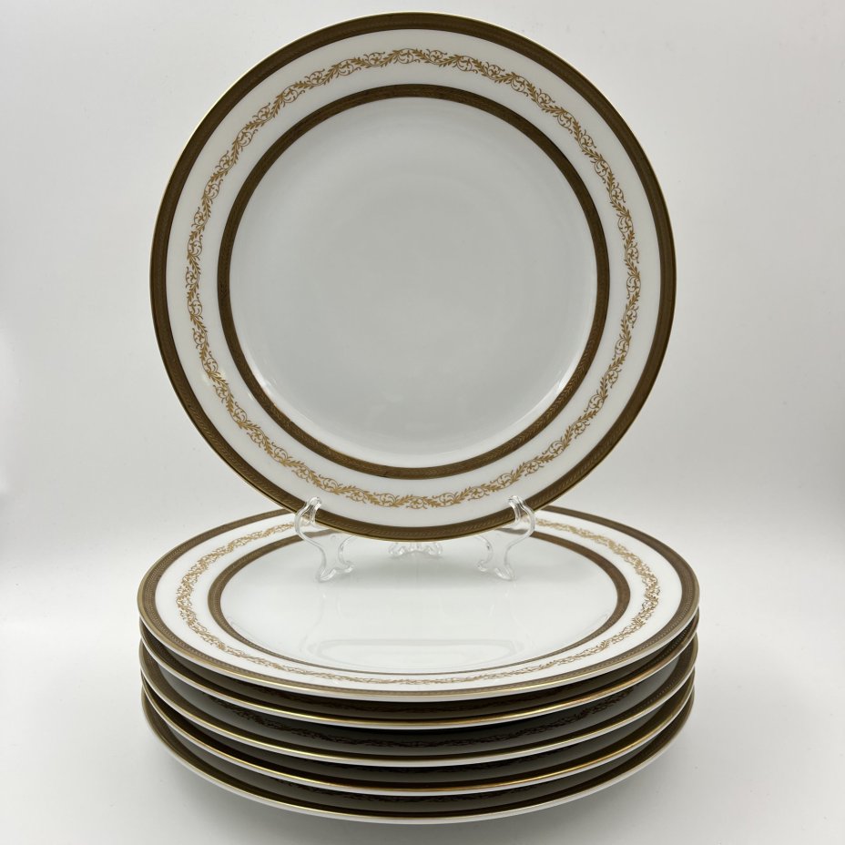 Набор тарелок для горячих блюд с растительным декором на 6 персон, серия "Charleroi-Bruxelles", фарфор, золочение, Tirschenreuth, Германия, 1969-1990 гг.