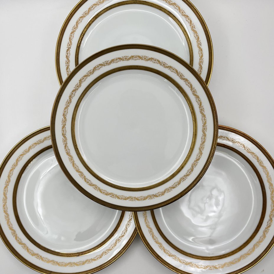 Набор тарелок для горячих блюд с растительным декором на 6 персон, серия "Charleroi-Bruxelles", фарфор, золочение, Tirschenreuth, Германия, 1969-1990 гг.