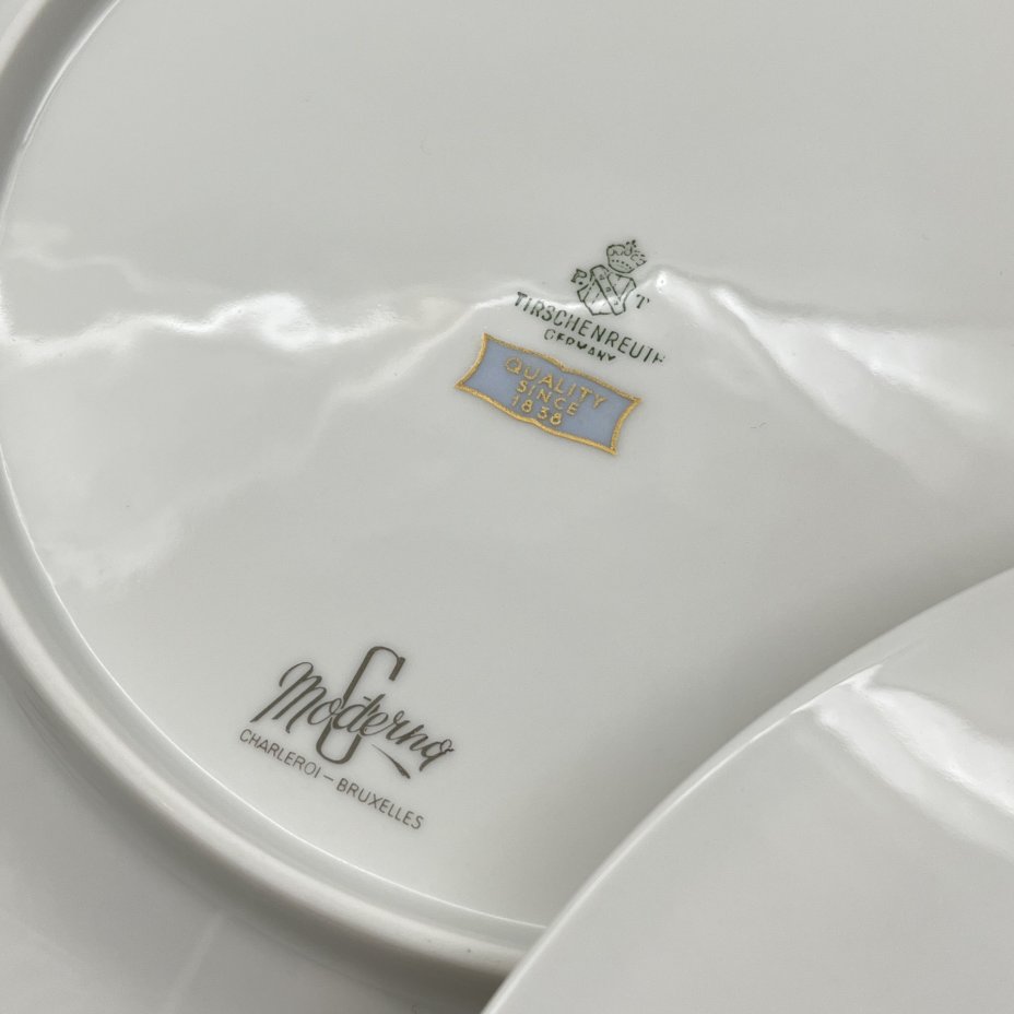 Набор тарелок для горячих блюд с растительным декором на 6 персон, серия "Charleroi-Bruxelles", фарфор, золочение, Tirschenreuth, Германия, 1969-1990 гг.