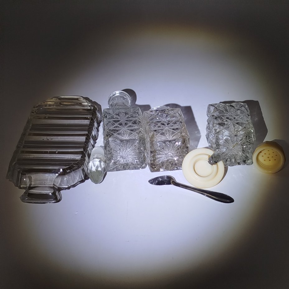 Набор для специй (флакон для уксуса, солонка с миниатюрной ложечкой, перечница и подставка)