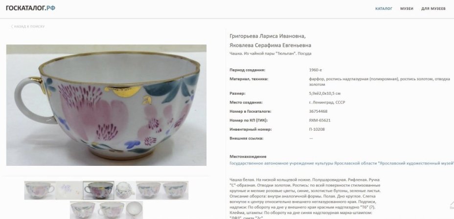 Сервиз чайный "Тюльпаны" ("Розовые цветы") на 5 персон, 14 предмета, автор формы "Тюльпан" С.Е. Яковлева, автор рисунка Л.И. Григорьева, фарфор, роспись, золочение, Ленинградский фарфоровый завод (ЛФЗ), СССР, 1970-1990 гг., Ленинградский фарфоровый завод (ЛФЗ)