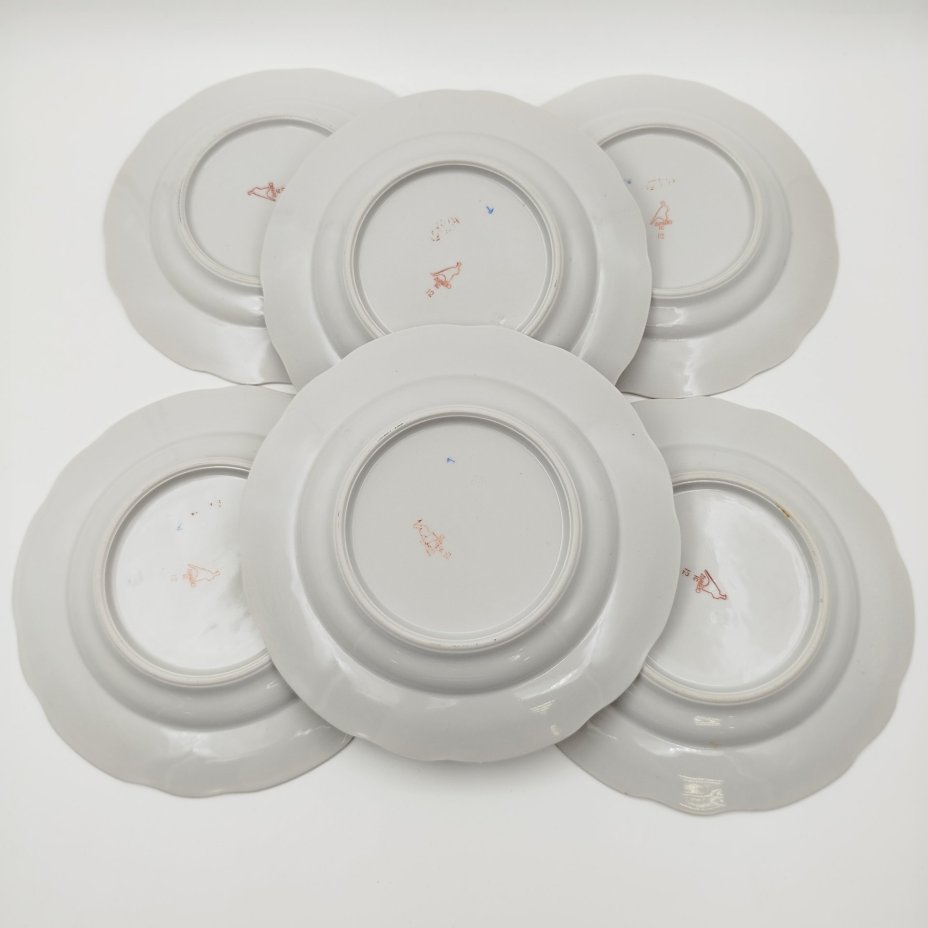 Набор десертных тарелок "Кафе" на 6 персон, фарфор, золочение, Дулевский фарфоровый завод (Дулёво), СССР, 1968-1991 гг.