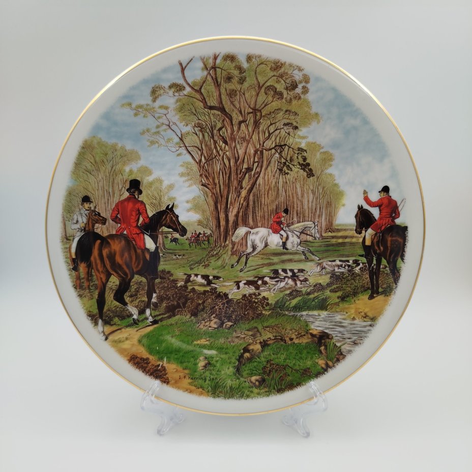 Тарелка со сценой охоты, J.F. Herring Sen, фарфор, деколь, золочение, Fenton China Company, Китай, Fenton China Company