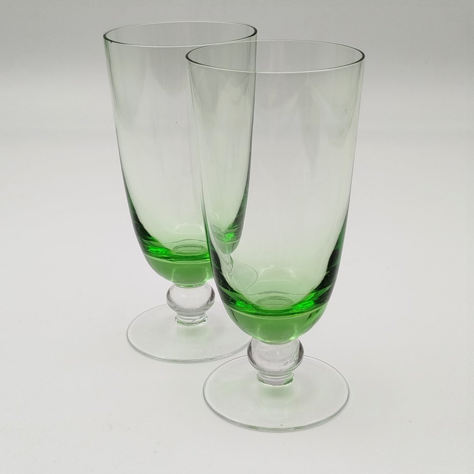Бокалы зеленого оттенка для ликера на 2 персоны, стекло, СССР, 1970-1990 гг.