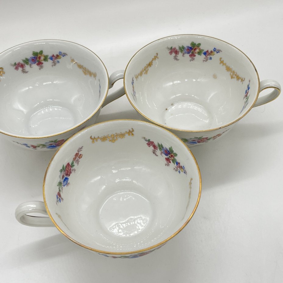 Набор из 3 чашек с цветочным декором из серии "Marie-Luise", фарфор, деколь, золочение, Christian Seltmann, Weiden, Германия, 1949-1954 гг.