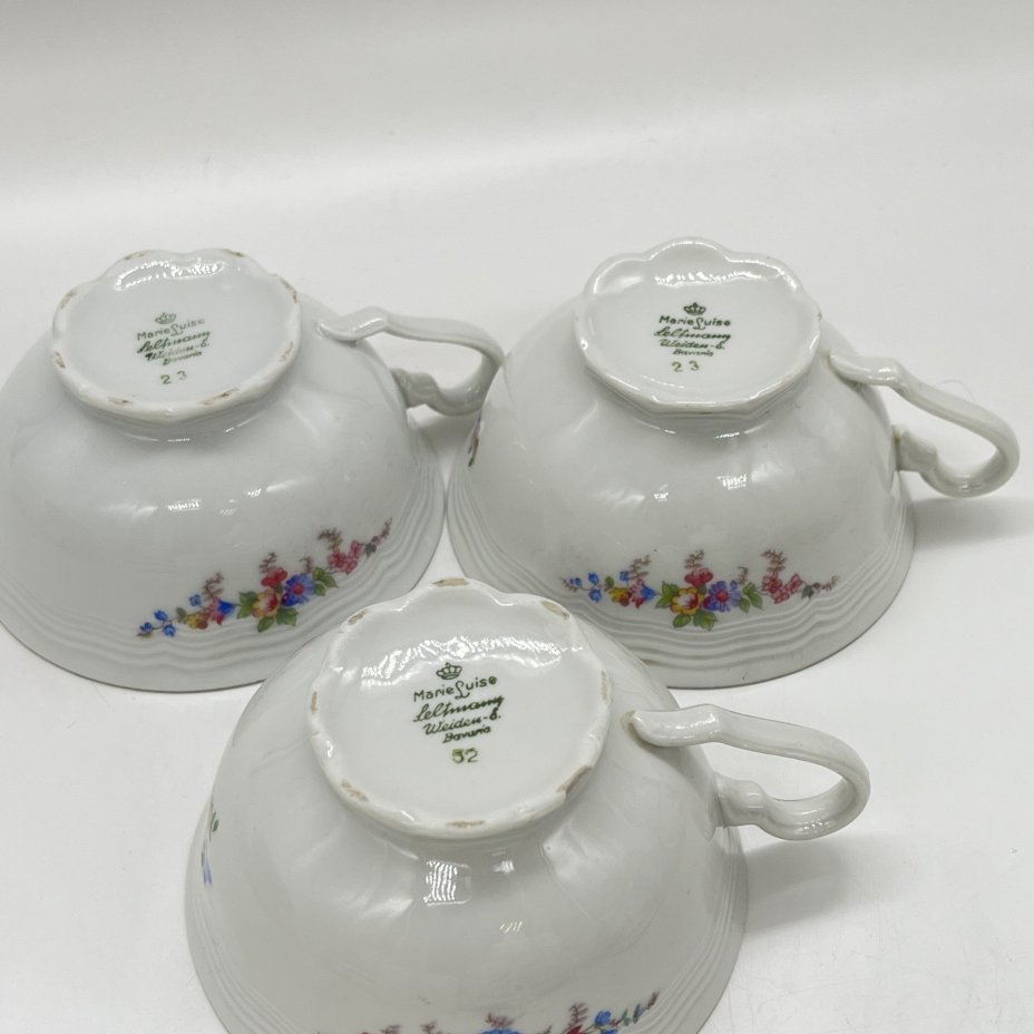 Набор из 3 чашек с цветочным декором из серии "Marie-Luise", фарфор, деколь, золочение, Christian Seltmann, Weiden, Германия, 1949-1954 гг.