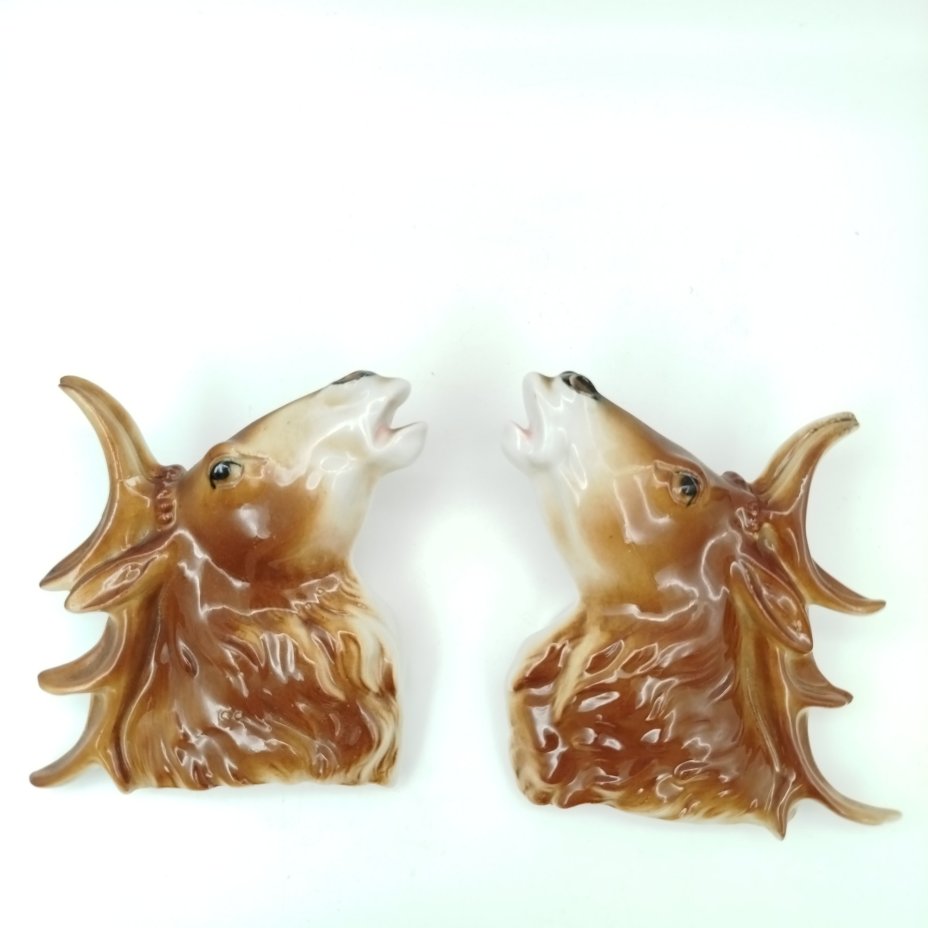 Пара декоративных настенных плакеток в виде голов оленей, фарфор, аэрография, Германия, 1960-1990 гг.