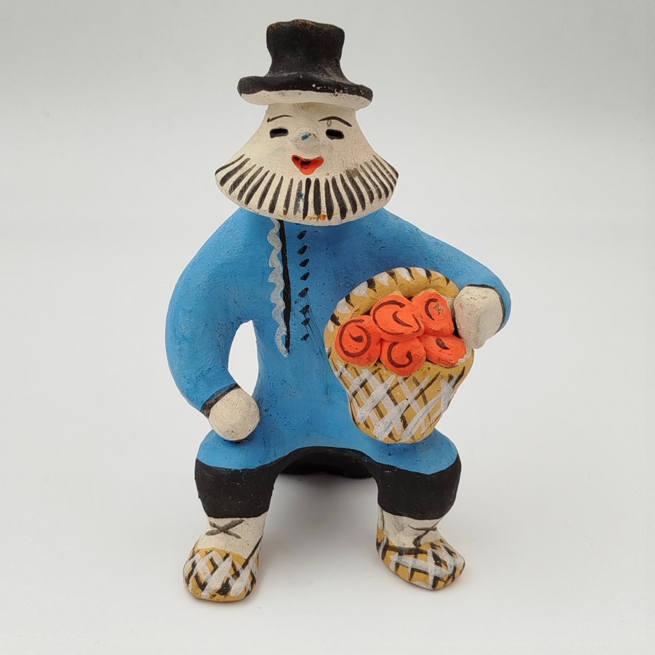 Игрушка каргопольская "Мужик с корзиной", глина, роспись, СССР, 1970-1990 гг.