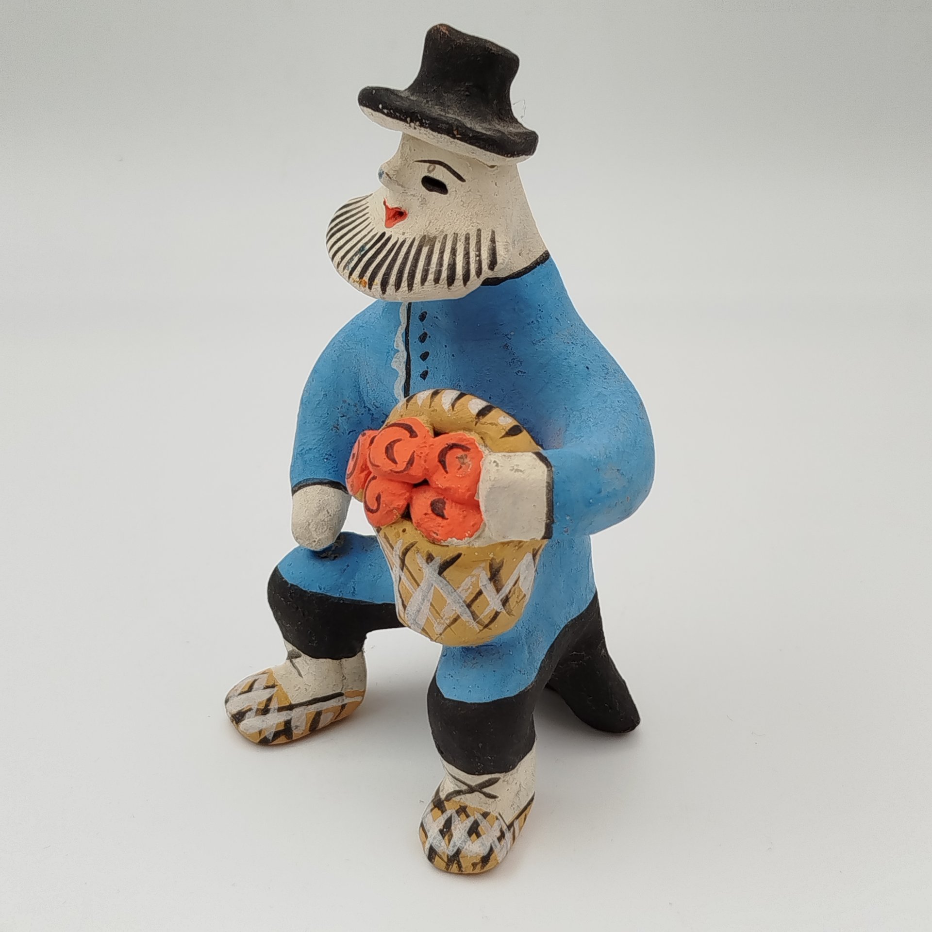 Игрушка каргопольская "Мужик с корзиной", глина, роспись, СССР, 1970-1990 гг.