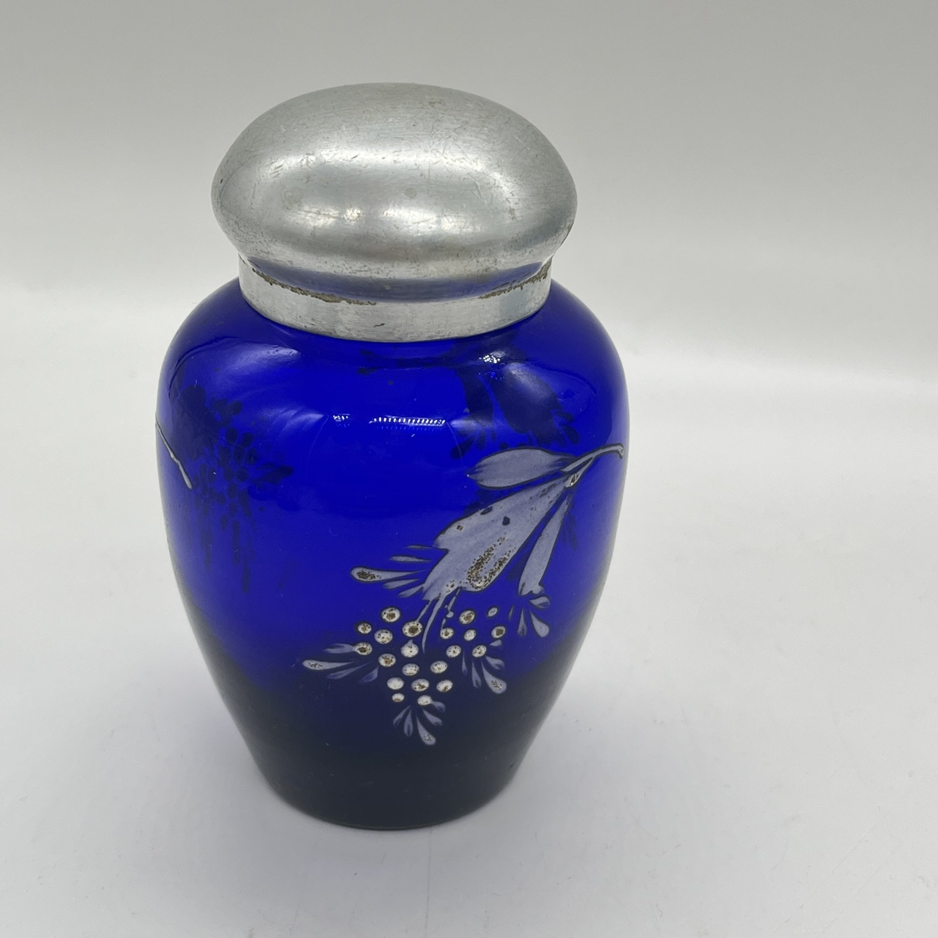 Чайница (ёмкость для хранения чая) с цветочным декором, стекло, металл, СССР, 1950-1980 гг.