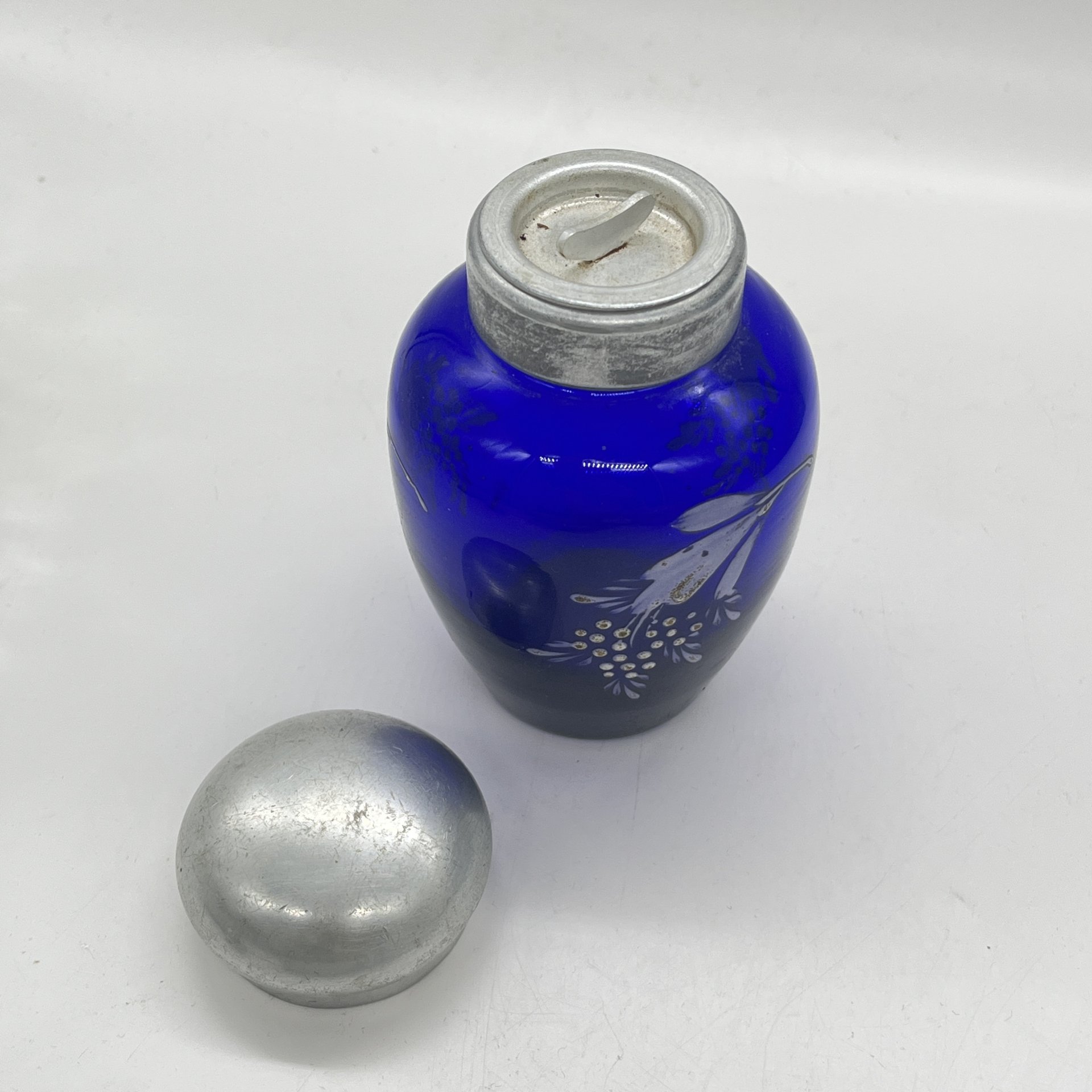 Чайница (ёмкость для хранения чая) с цветочным декором, стекло, металл, СССР, 1950-1980 гг.