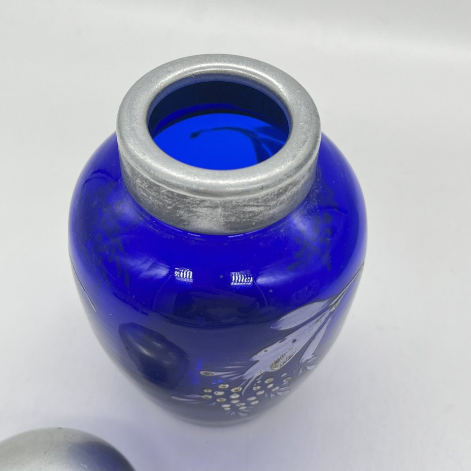 Чайница (ёмкость для хранения чая) с цветочным декором, стекло, металл, СССР, 1950-1980 гг.