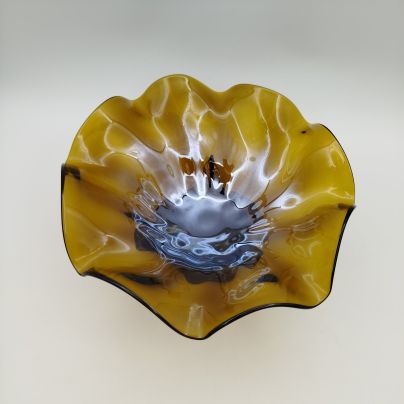 Ваза (конфетница), карамельного оттенка, стекло, гутная техника, СССР, 1970-1990 гг.