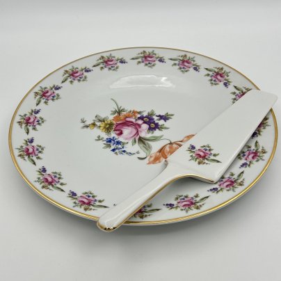 Тортница с лопаткой "Мейсенский букет", Duchov Porcelain