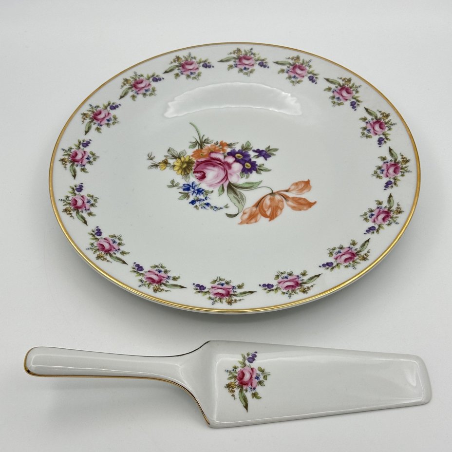 Тортница с лопаткой "Мейсенский букет", Duchov Porcelain