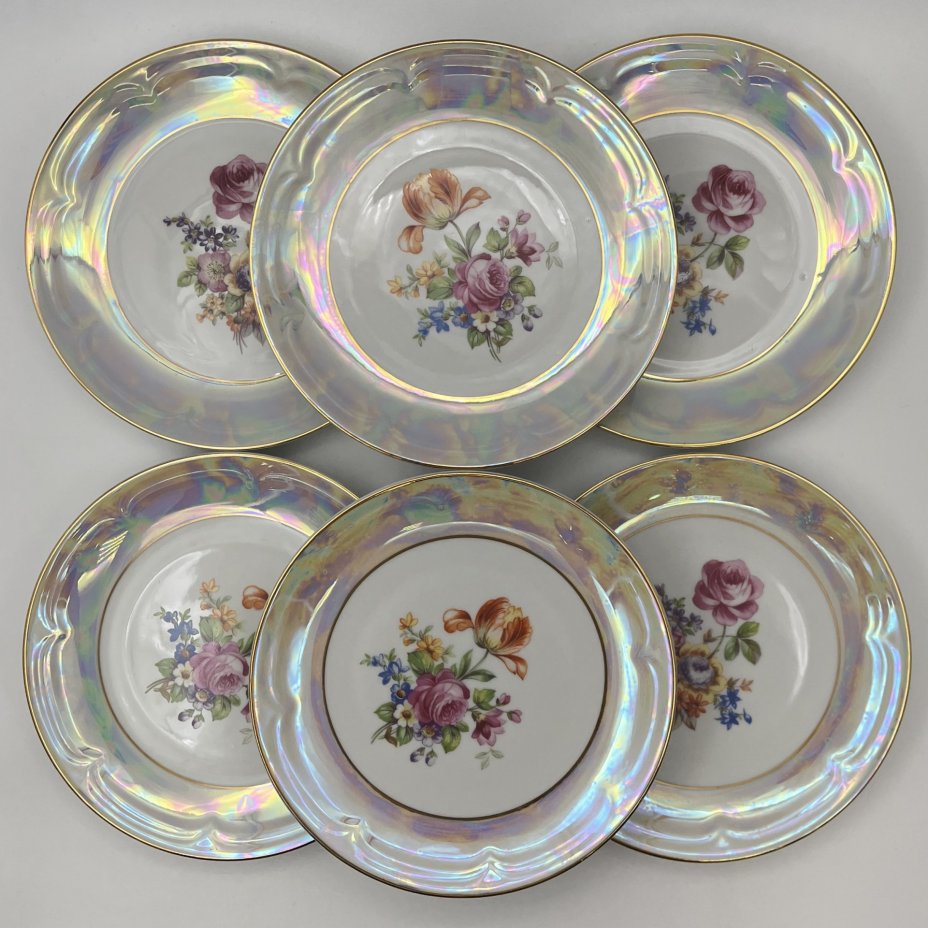 Набор из 6-ти десертных тарелок, украшенных цветочным декором