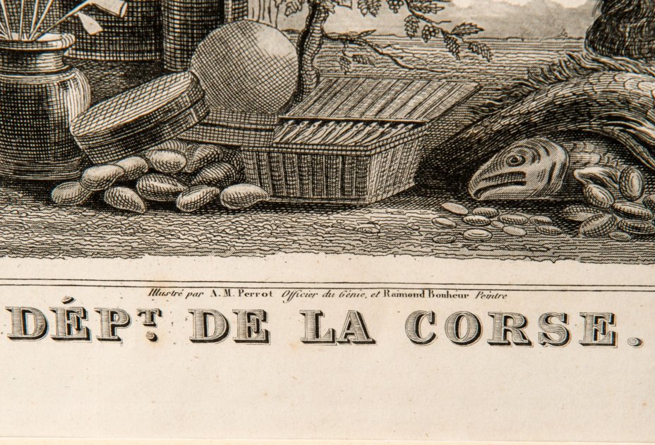Гравюра "Карта Корсики (Dept. de la Corse)" в раме, автор Виктор Левассер (Victor Levasseur), бумага, печать, дерево стекло, Франция, 1840-1860 гг.