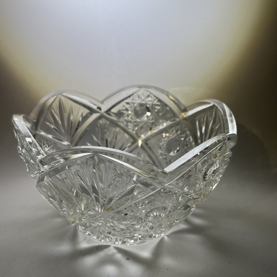 Вазочка для закусок/десерта с геометрическим декором, хрусталь, алмазная грань, СССР, 1970-1990 гг.